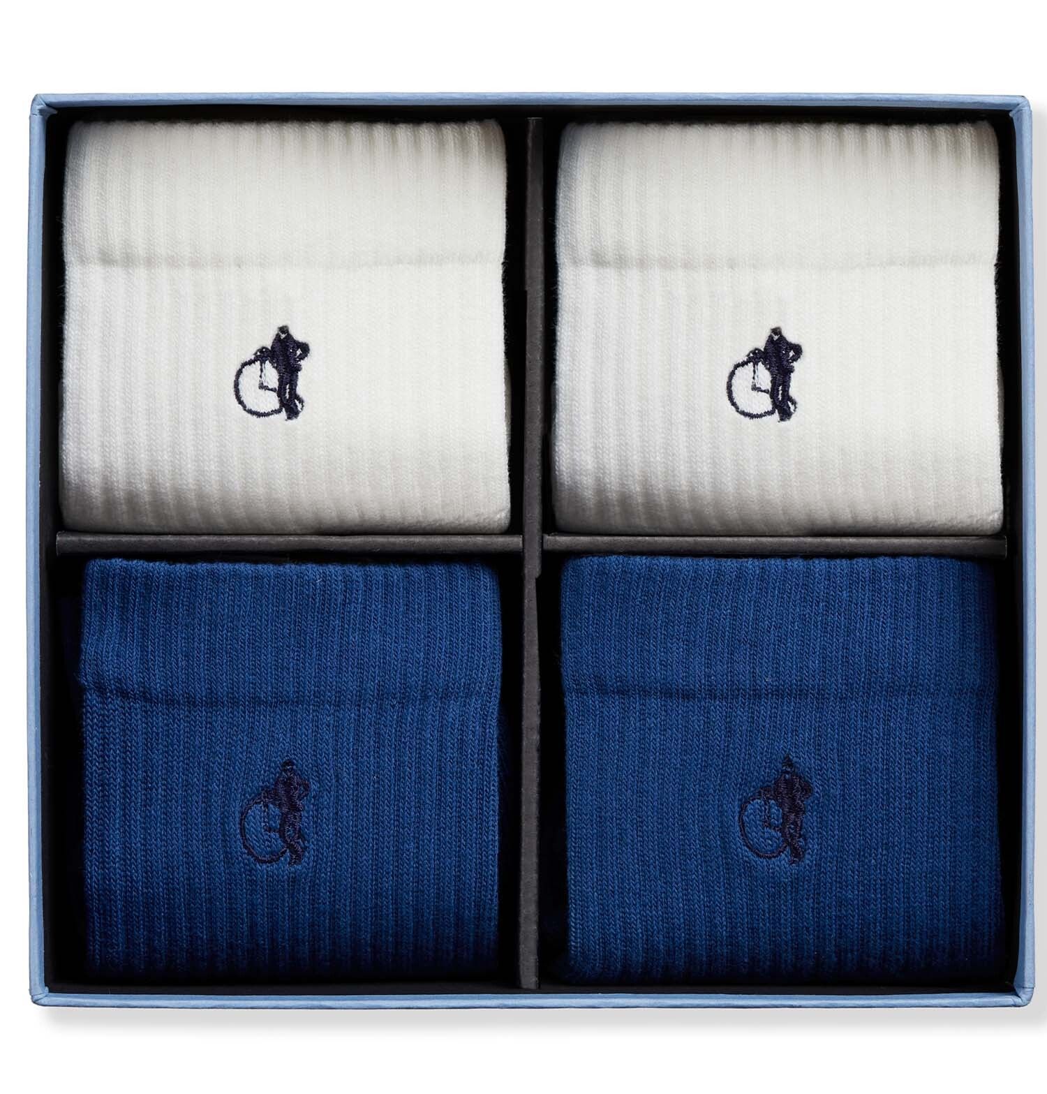 Simply Active Quarter, White & Navy, 4 - Pair Box - London Sock Company